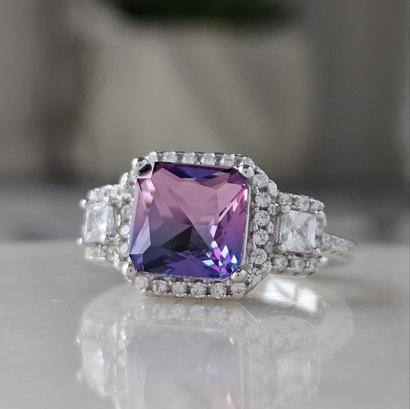 Pink & Purple Emerald Cut Gemstone Ring, 925 Sterling Silver Charmed Aroma - Picture 2 of 8